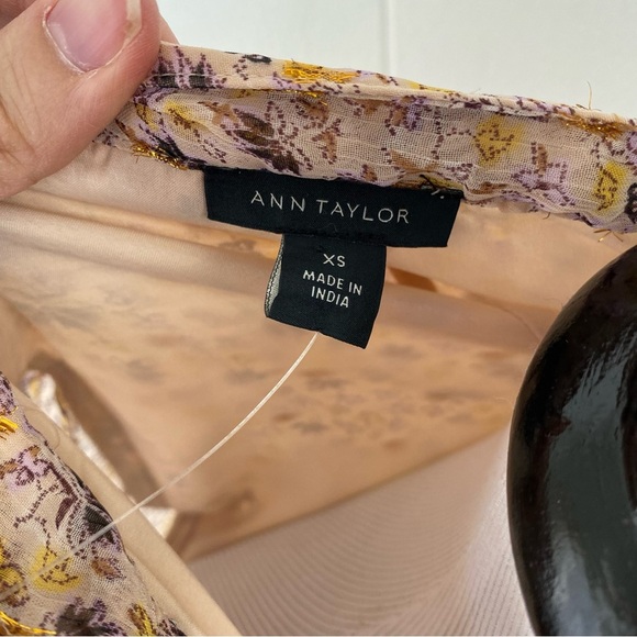 ANN TAYLOR Sz XS PEARL BLUSH Paisley Border Balloon Sleeve Midi Dress Office NEW - Picture 15 of 16